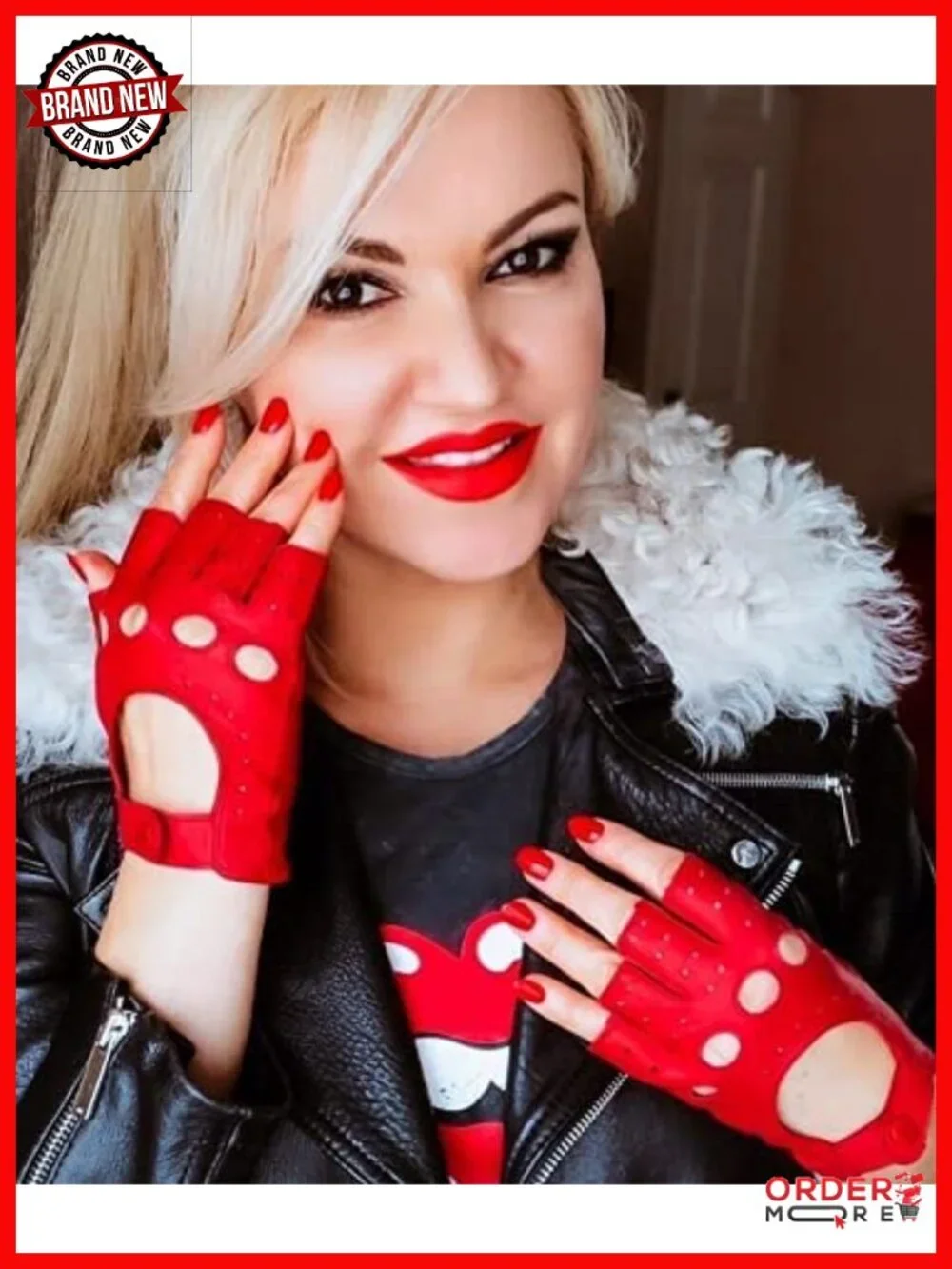 Fingerless Lambskin Leather Driving Gloves Women Unlined Pre-Rotated Grip